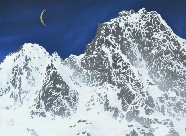 格安店人気日本画家作品　　　　新山拓　　3M　　「千畳敷－凛月－」 山水、風月