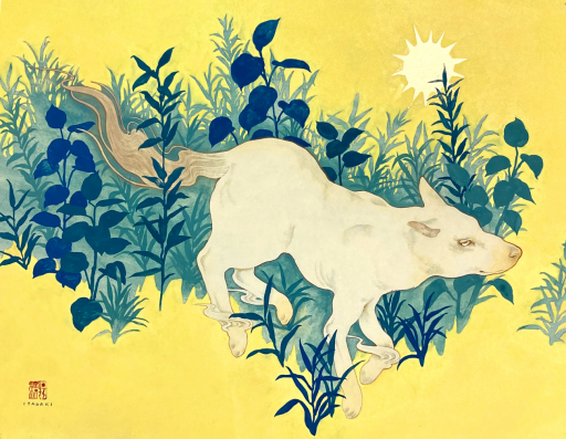 坂垣夏樹作 月とひまわりの犬 日本画 フレーム付き F Run!! by 板垣 夏樹 | Art Scenes | Find and collect your favorite art