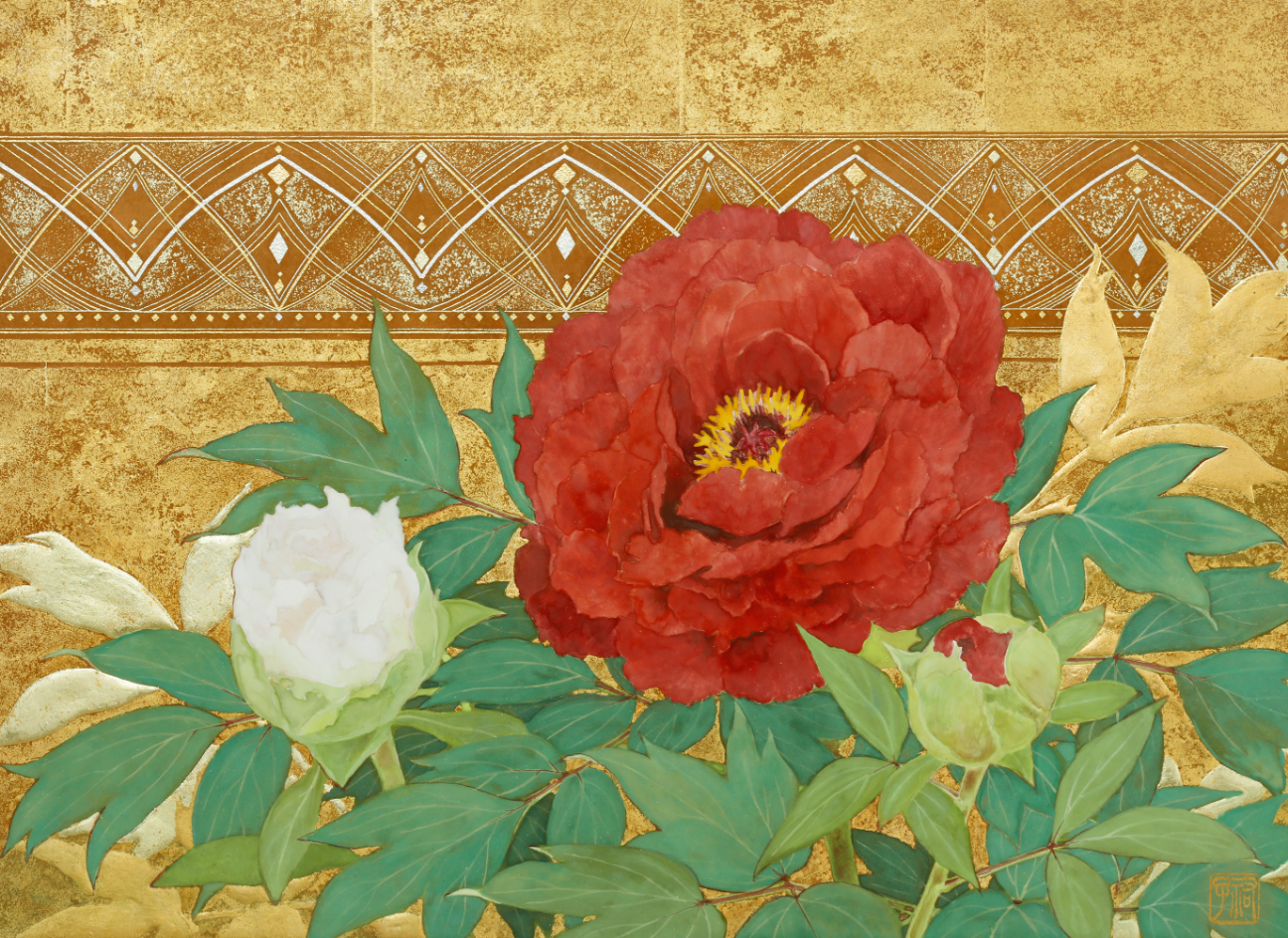 作者名不詳 絹本彩色画 花鳥図【 牡丹の花に蜂図 】 額装仕立て 作者名不詳 絹本彩色画 花鳥図【 牡丹の花に蜂図 】 額装仕立て