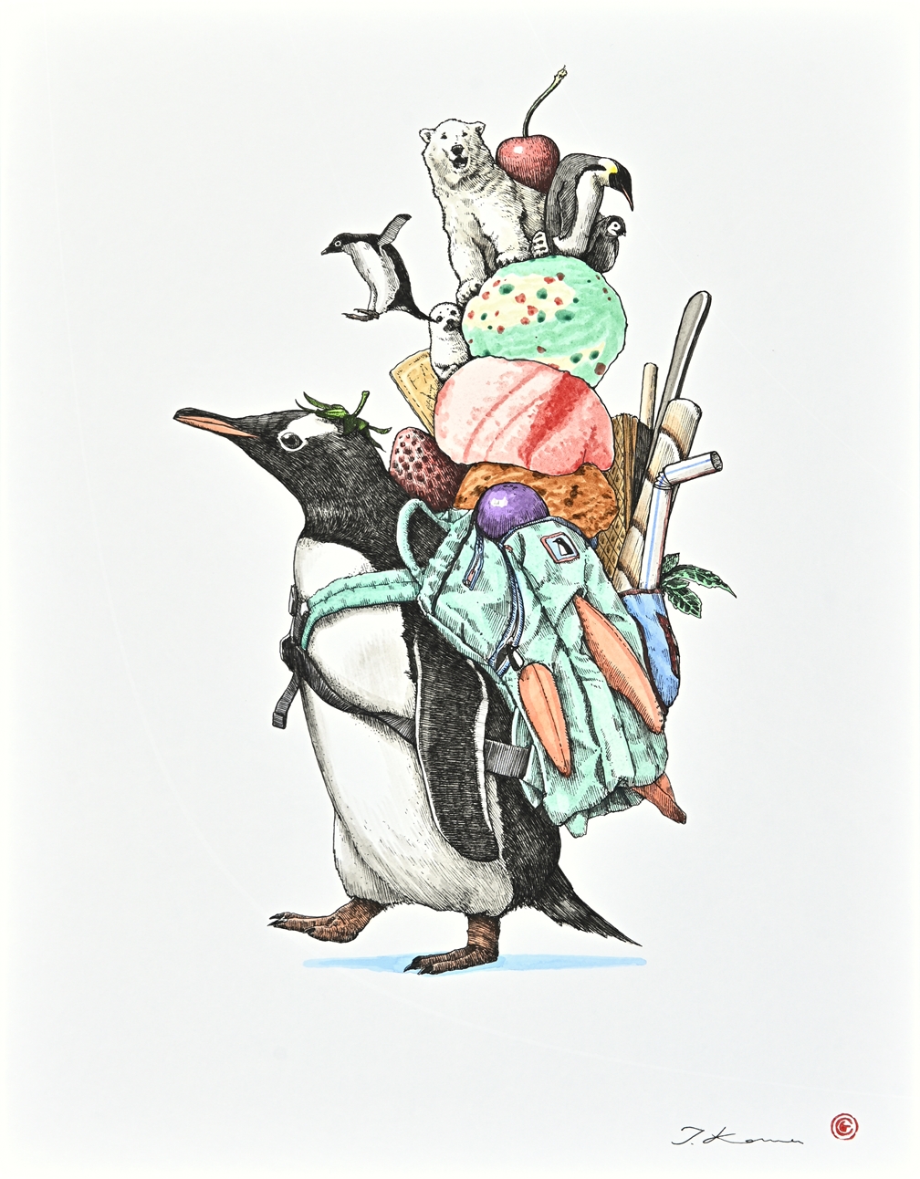 ポップアップ切り絵「ペンギン合コン」 ペンギンのリュック by 釜匠 | Art Scenes | Find and collect your