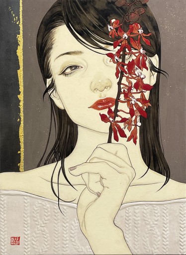 直筆絵画 原マスミ「女性／祈り」豪華（四つ切り）新品未使用パネル付　005 直筆絵画 原マスミ「女性／祈り」豪華（四つ切り） 直筆絵画 原