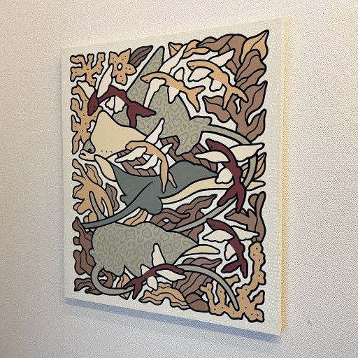 カエル　トビウオ　絵画　自作 縁起物で カエルとフクロウの絵画 | モダンでおしゃれなアートの