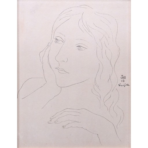 レオナール・フジタ、エレーヌ・フランクの肖像、画集画、額付 レオナール・フジタ、エレーヌ・フランクの肖像、画集画、額付