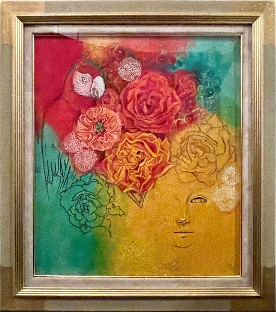 油彩画　館内美智子　らん Yahoo!オークション - 館内美智子 黄色い花 高級希少画集画 版上