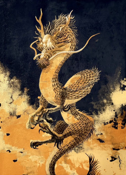 金龍　絵画　ホログラムアート Amazon.co.jp: 龍の絵 「月下の金龍1」 A3 竜の絵 : ホーム＆キッチン