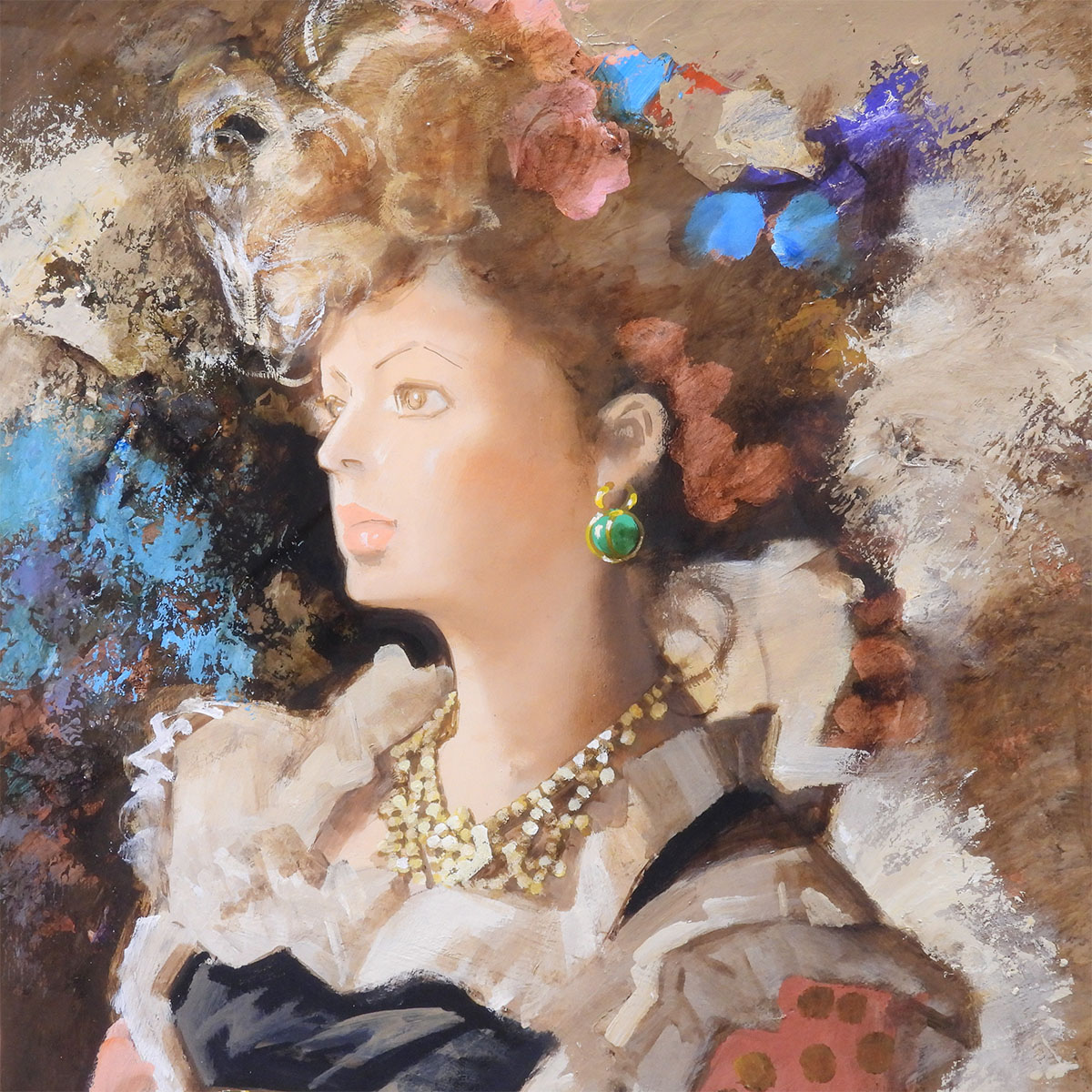 宮永岳彦 黎 油彩10号 人物画 共シール オリジナル額装 女性像 美人画
