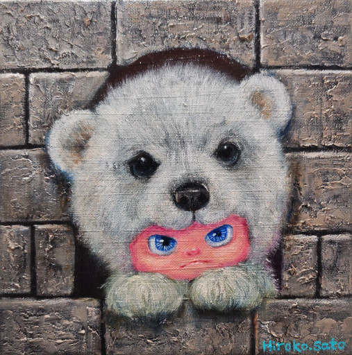 【F0号】もんちゃん#18 原画 oil painting くま シロクマ 古城のシロクマ by 佐藤 紘子 | Art Scenes アートシーンズ